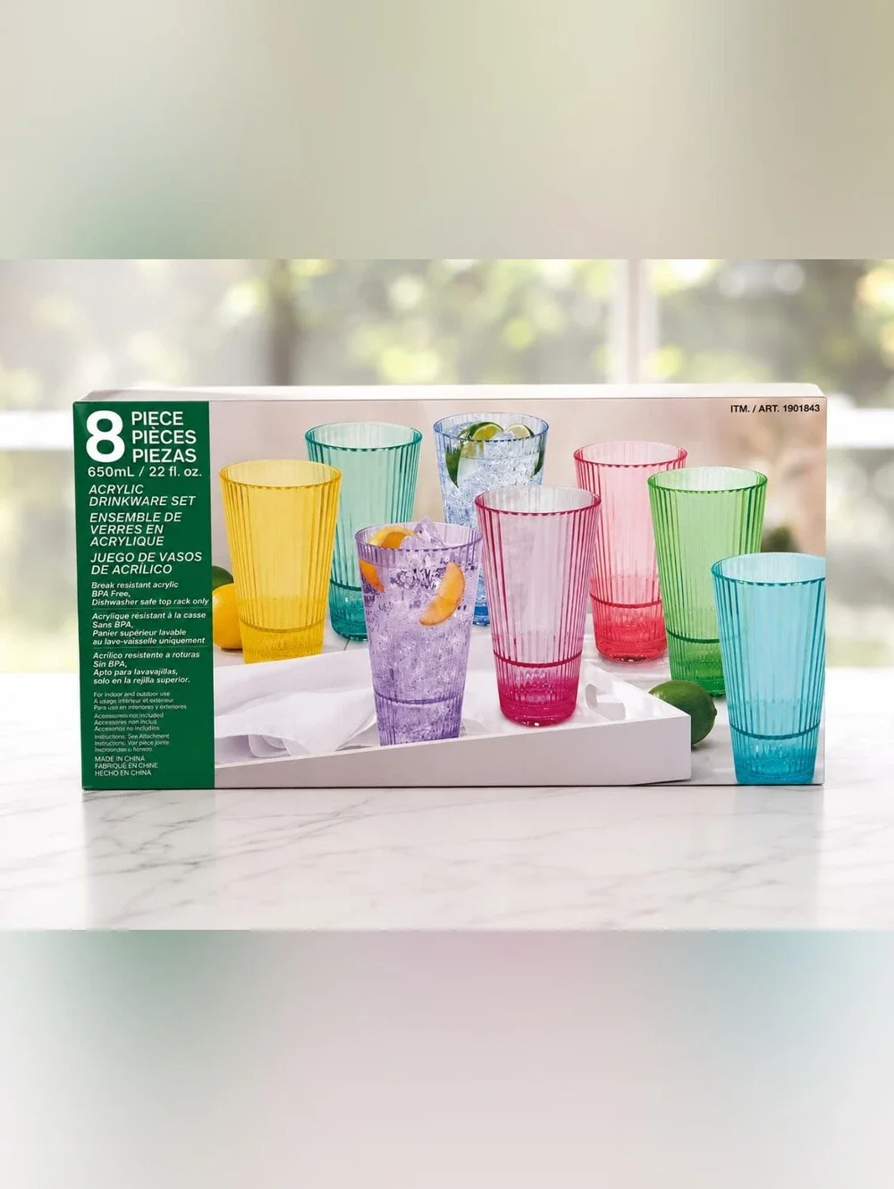 8-Piece Multicolor Acrylic Drinkware Set - Bright Colored Tumblers
